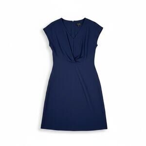 Tahari ASL New Womens V Neck Front Twist Dress Navy Blue 4 Minimalist Classic